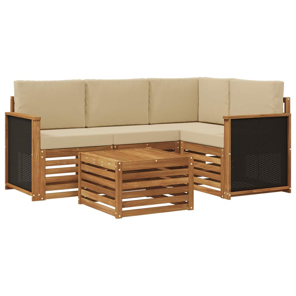 Ensemble de canapés d'extérieur 5 pc naturel et beige polyester