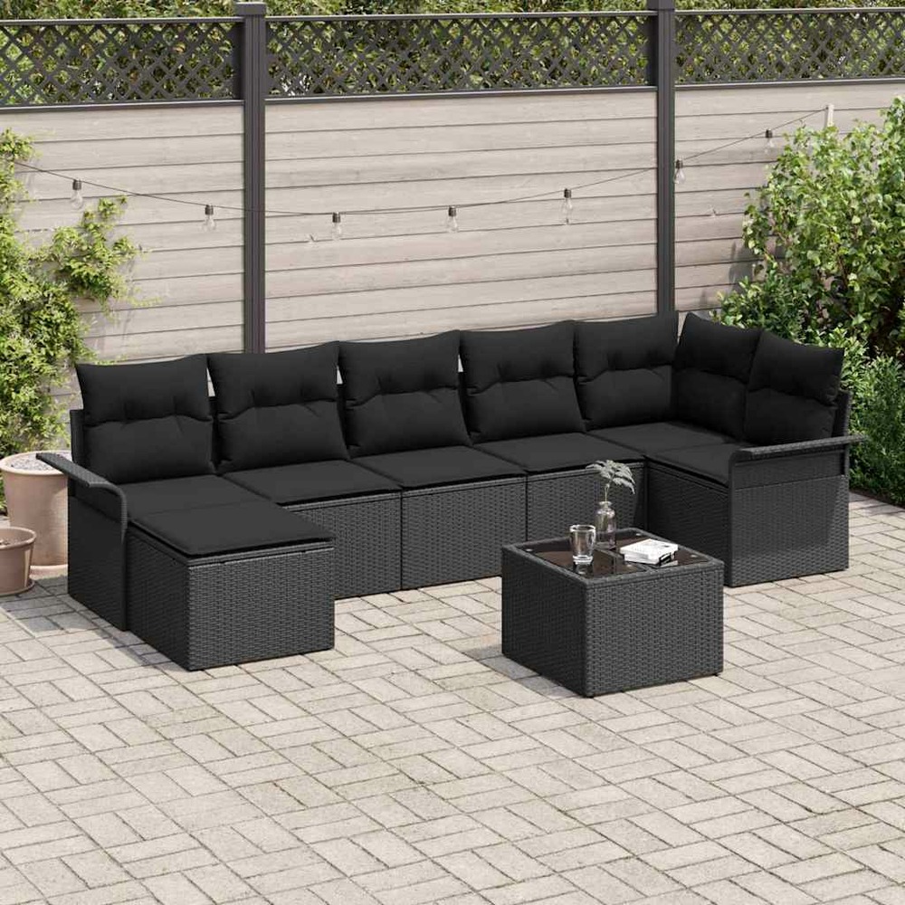 Ensemble de canapé de jardin avec stockage 8 pcs noir polyrotin