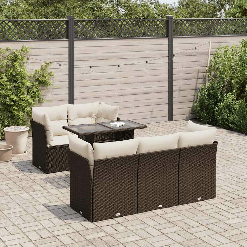 Salon de jardin avec coussins 6 pcs marron résine tressée