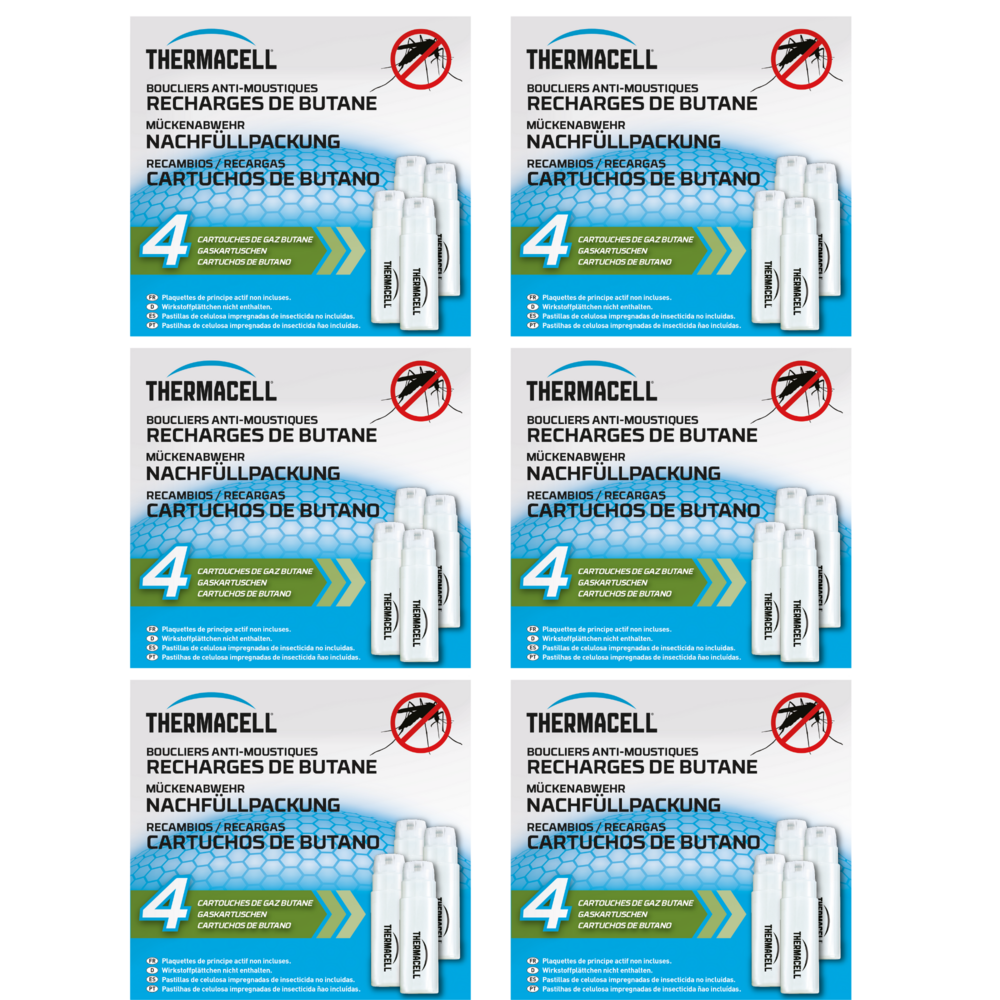 Thermacell - lot de 24 cartouches de gaz butane pour bouclier diffuseur et lanterne anti-moustiques - effet rapide thbutane4x6