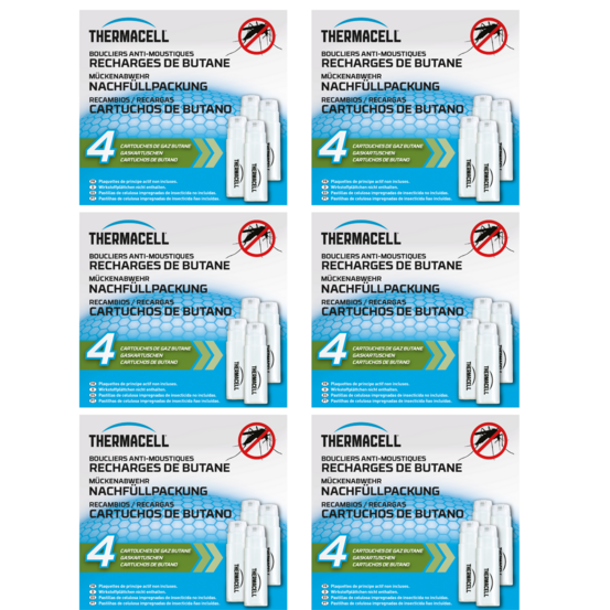 Thermacell - lot de 24 cartouches de gaz butane pour bouclier diffuseur et lanterne anti-moustiques - effet rapide thbutane4x6