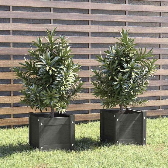 Lot de 2 jardinières carrées pin massif pour extérieur jardin gris 31cm