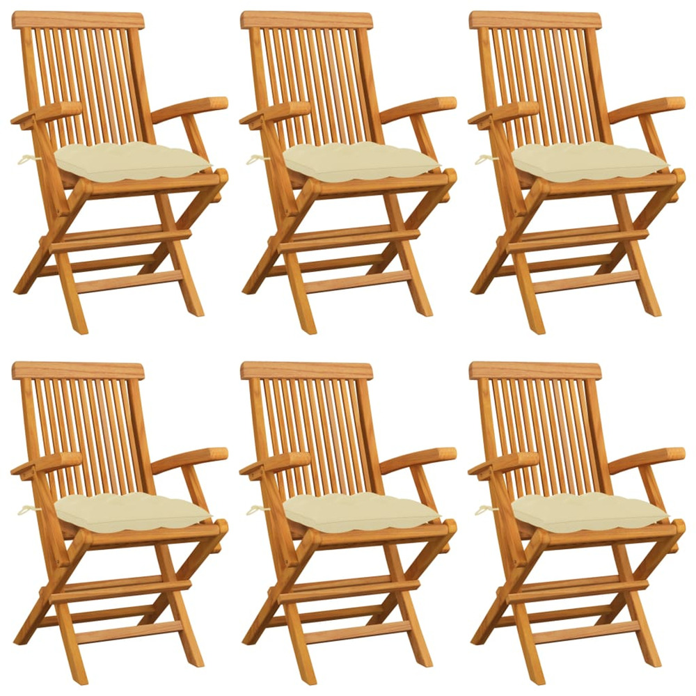 Chaises de jardin et coussins blanc crème lot de 6 teck massif