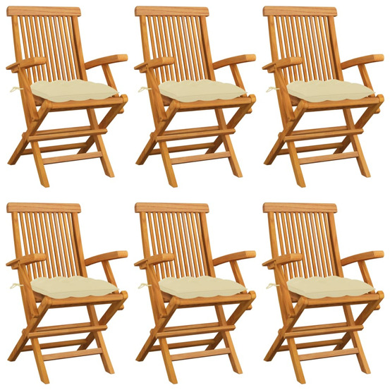 Chaises de jardin et coussins blanc crème lot de 6 teck massif