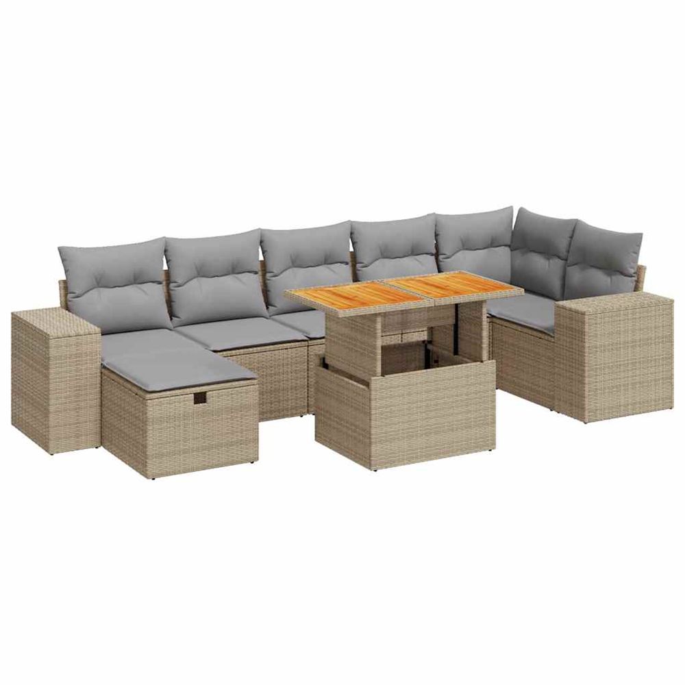 Salon de jardin avec coussins 5 pcs beige résine tressée acacia