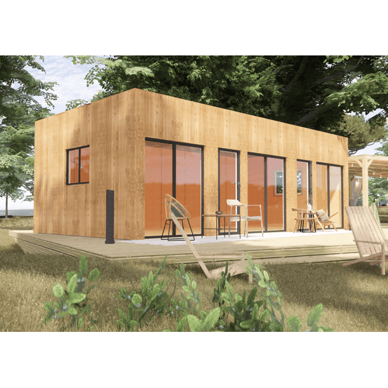 Bureau de jardin 4 saisons en bois 8,8 x 5,7 x 3,2 m / isolation re2020 / menuiseries alu k-line