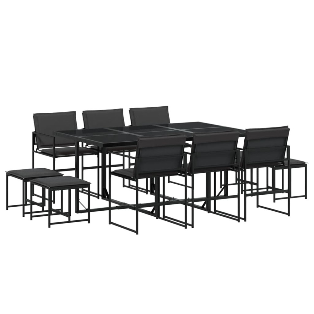 Ensemble à manger de jardin avec coussins 11 pcs noir textilène