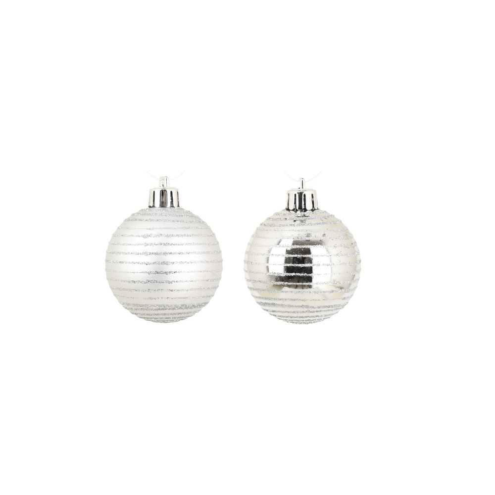 Set de 8 boules de noel decor raye argent