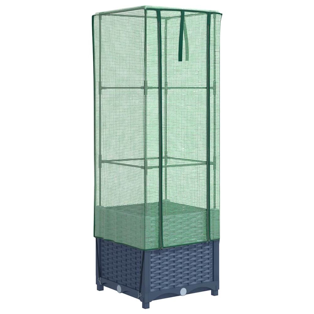 Jardinière d'extérieur surélevée avec housse aspect rotin 40x40x139 cm