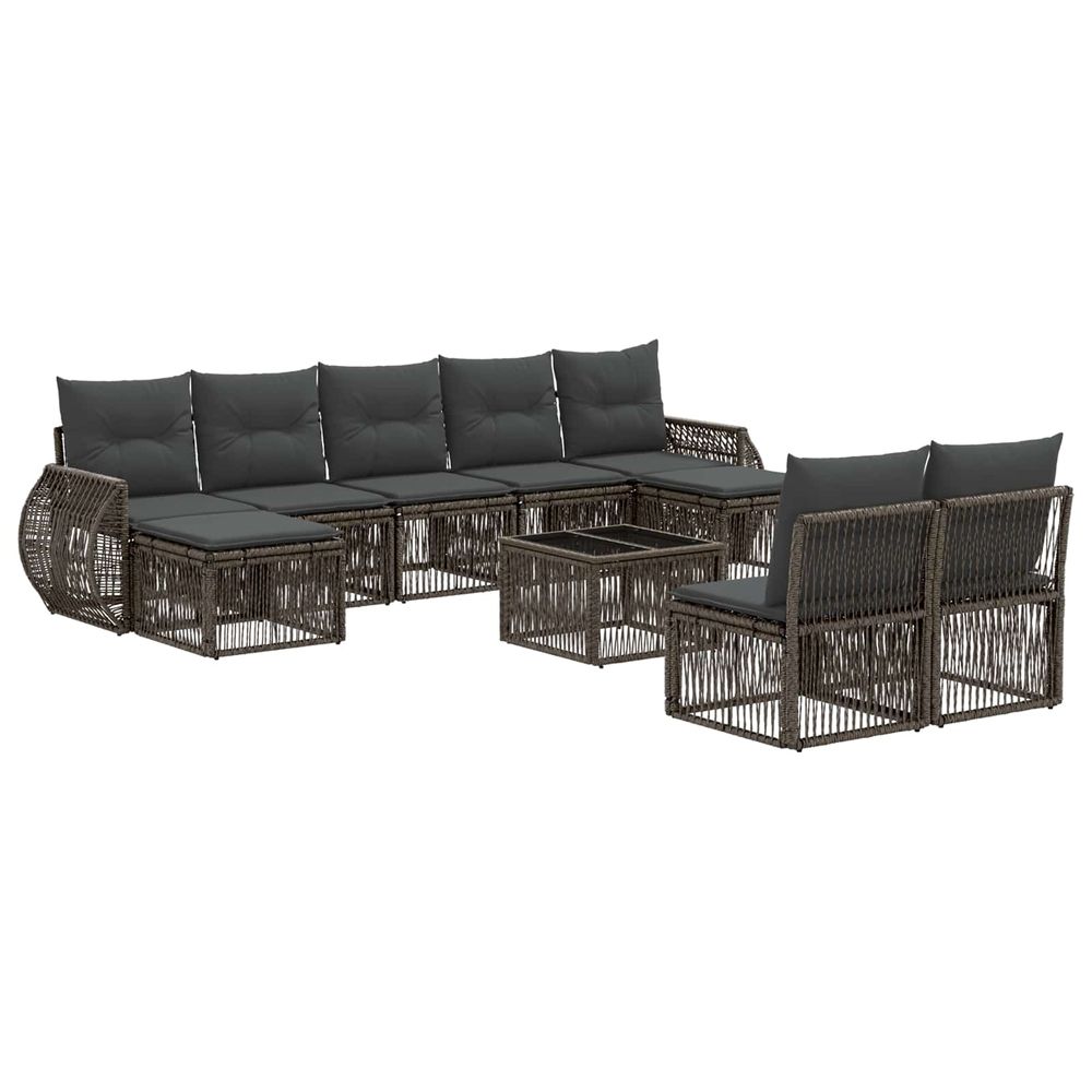 Ensemble de canapé de jardin 10 pc gris et gris foncé polyrotin