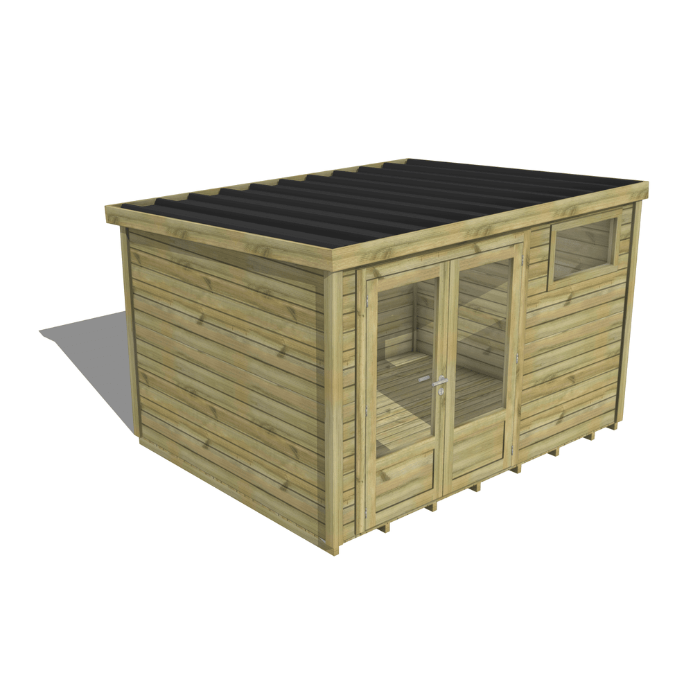 Abri de jardin bois pin traité autoclave 27mm - essentiel - 3,44x2,64m / 9m2 - bac acier - plancher bois