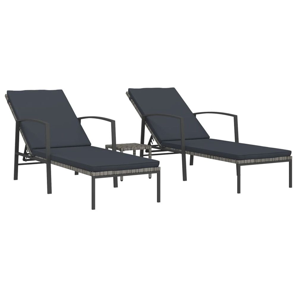 Chaises longues lot de avec table résine tressée gris