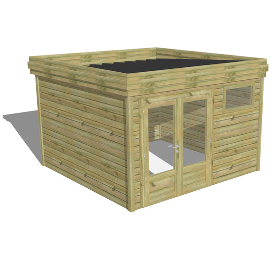 Abri de jardin bois pin traité autoclave 27mm - 3,44x3,44m / 12m2 - bac acier - abri français