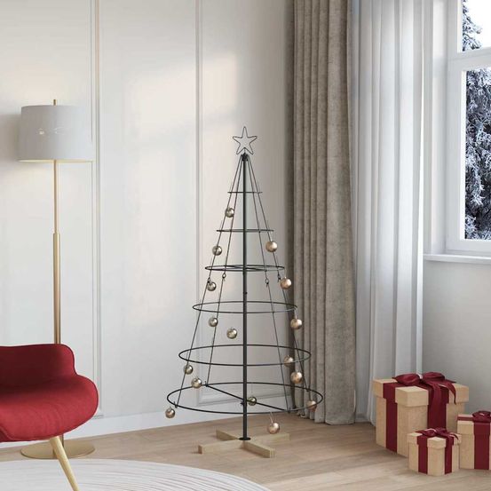 Sapin de noël conique en acier et bois pour décoration moderne noir 150 cm