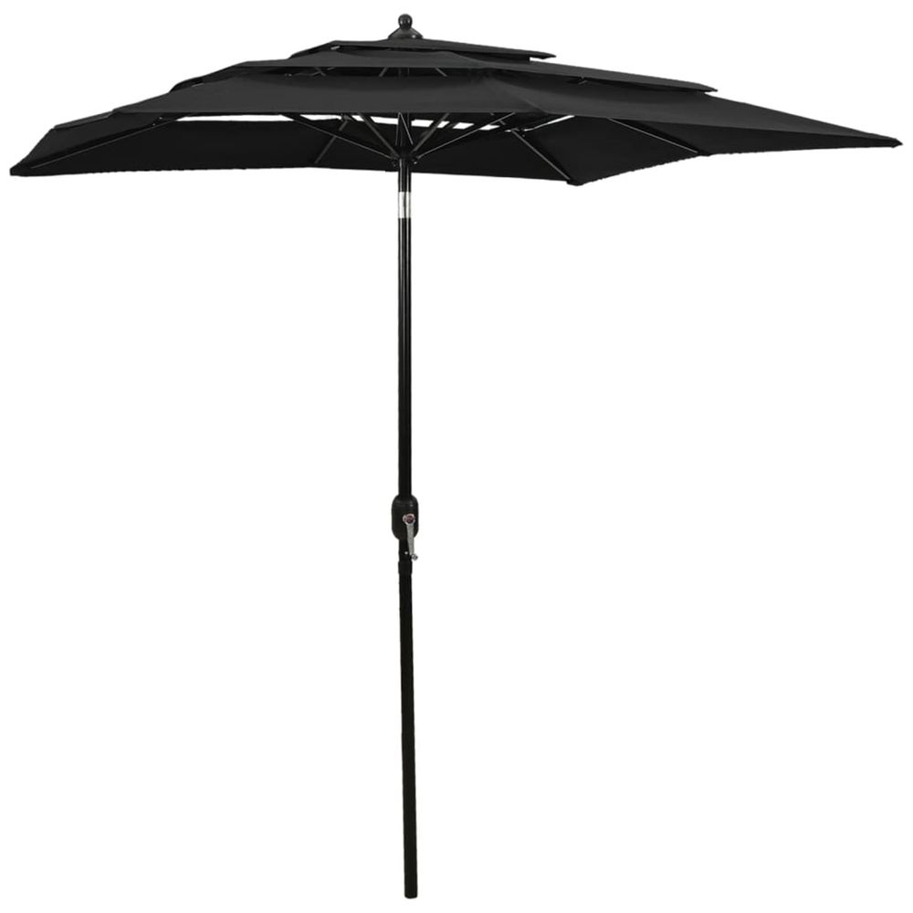 Parasol de jardin à 3 niveaux avec mât en aluminium noir 2x2 m