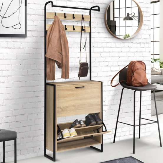 Vestiaire d'entrée luis meuble chaussures 2 portes design industriel