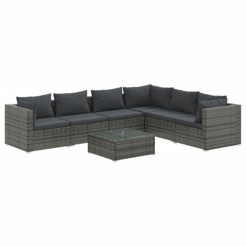 Salon de jardin 7 pcs avec coussins résine tressée gris