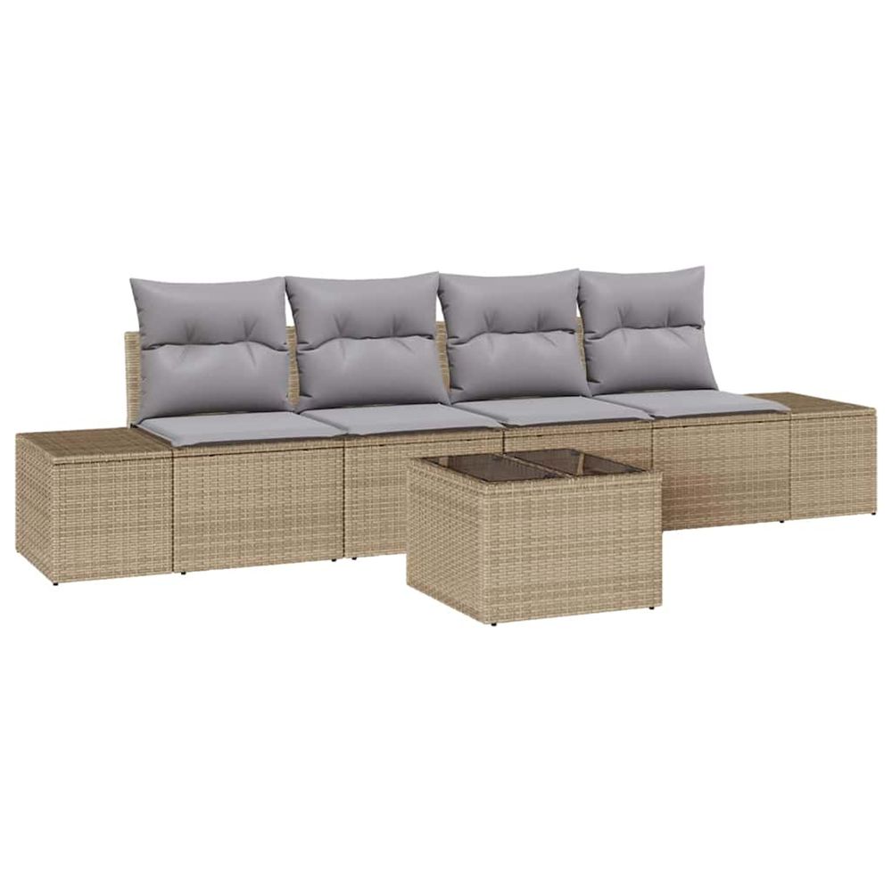 Ensemble de canapé de jardin 5 pc beige et gris polyrotin