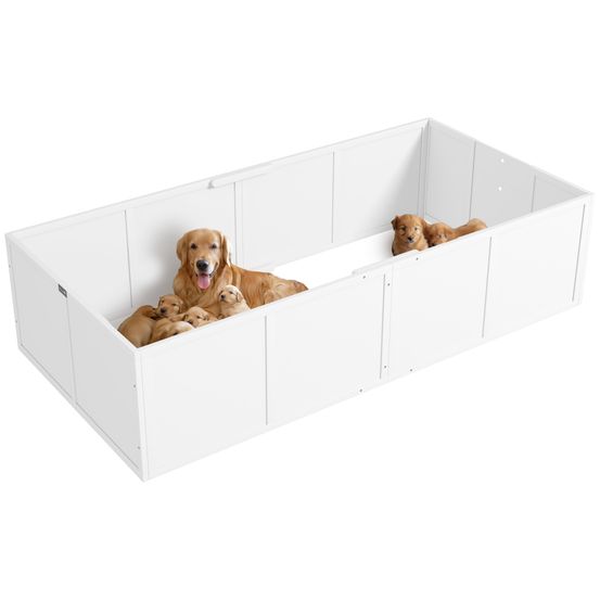 Caisse de mise bas chien bois blanc 196 x 96 x 48 cm avec entrée réglable