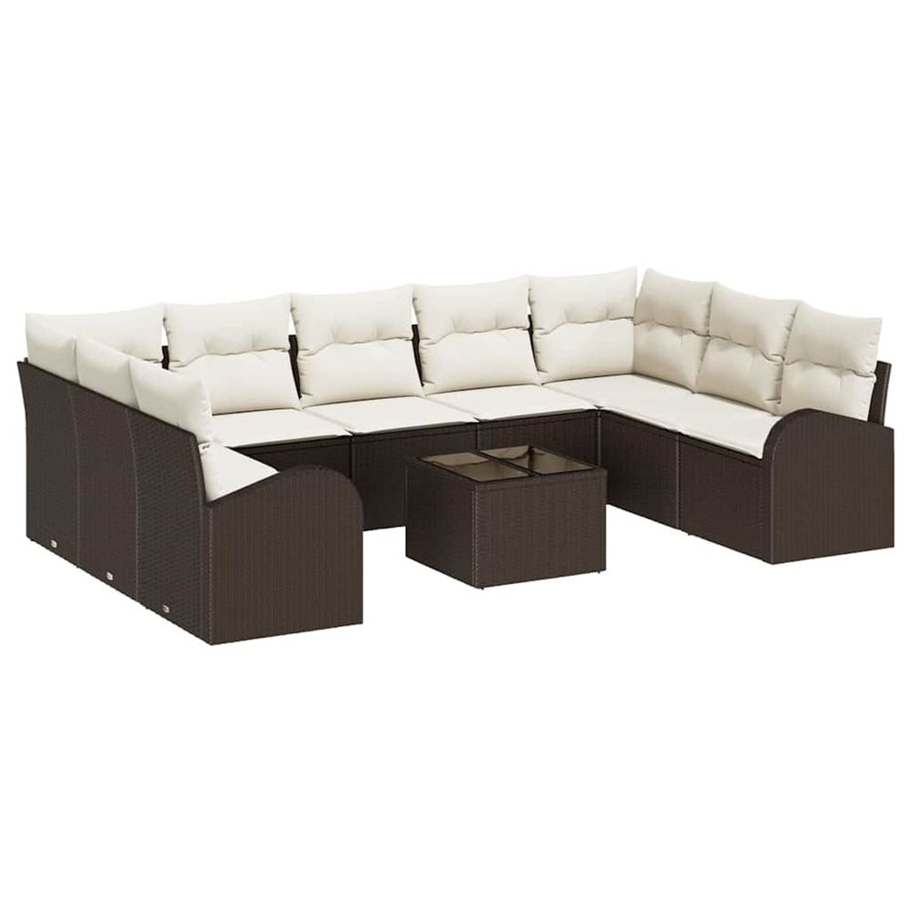 Ensemble de canapé de jardin 10 pc marron et blanc polyrotin