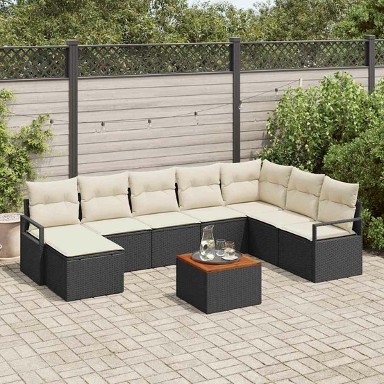 Ensemble de canapé de jardin avec coussin 9 pcs noir polyrotin