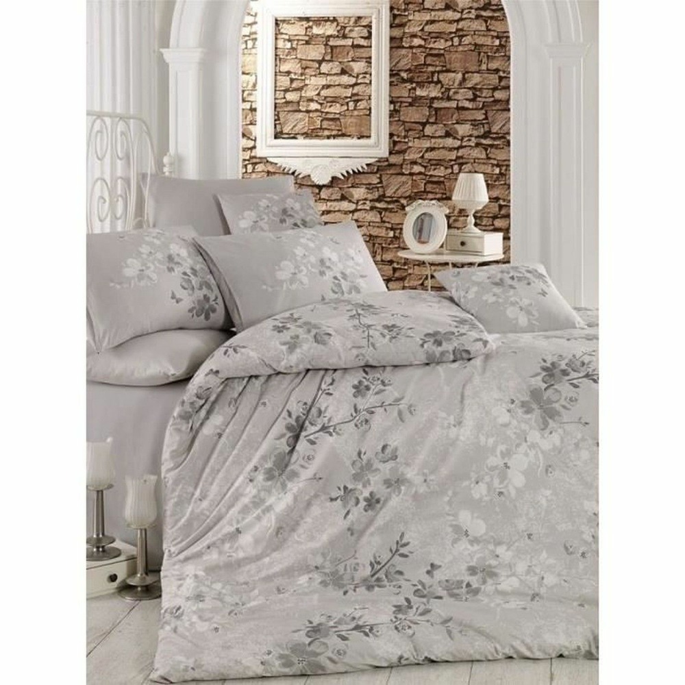 Parure de lit - housse de couette 220 x 240 + 2 taies d'oreiller 60 x 60 coton renforcé - gris