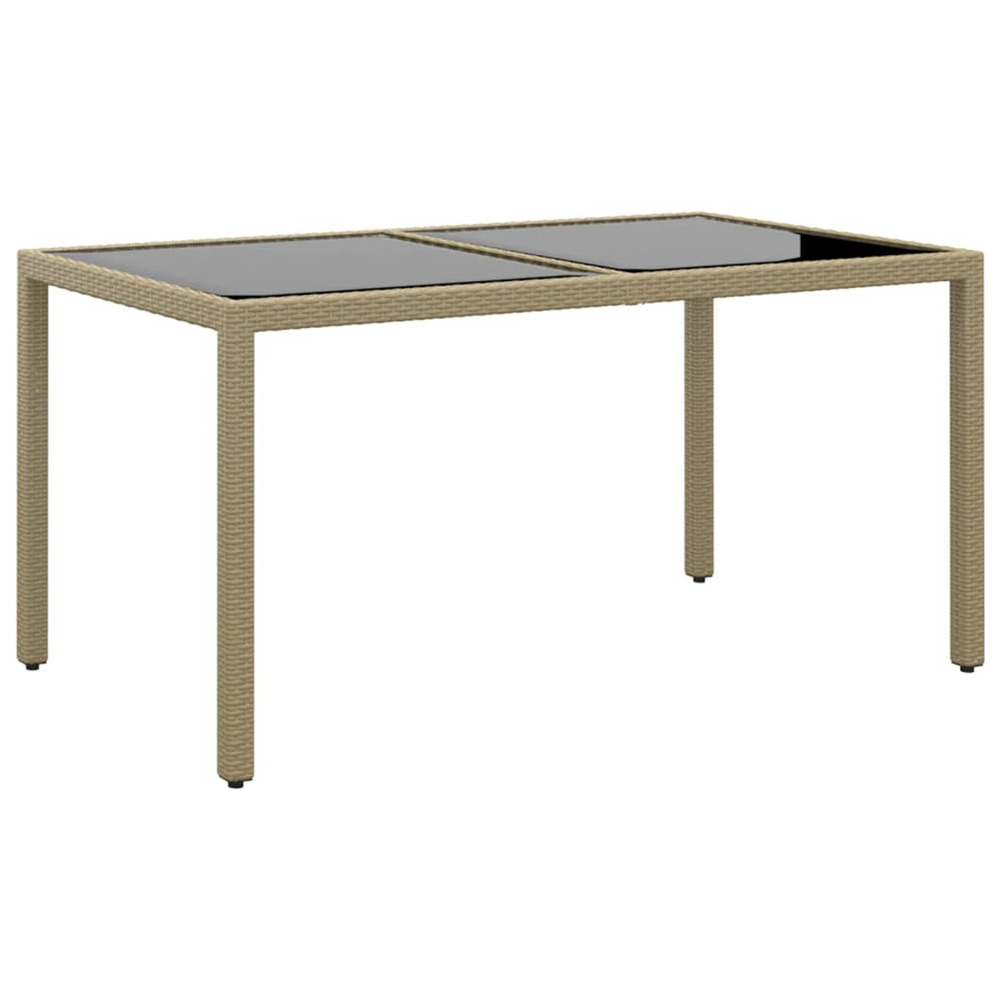 Table de jardin 150x90x75 cm verre trempé/résine tressée beige