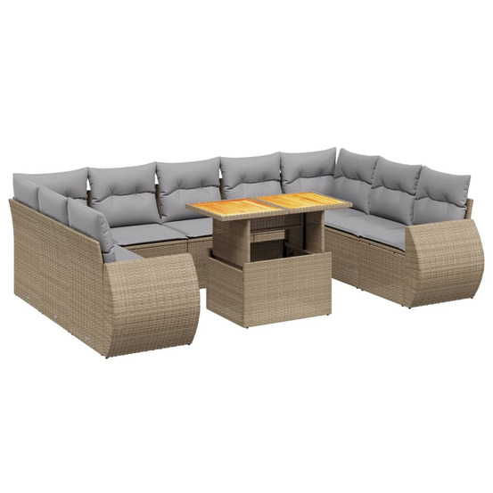 Salon de jardin avec coussins 10 pcs beige résine tressée