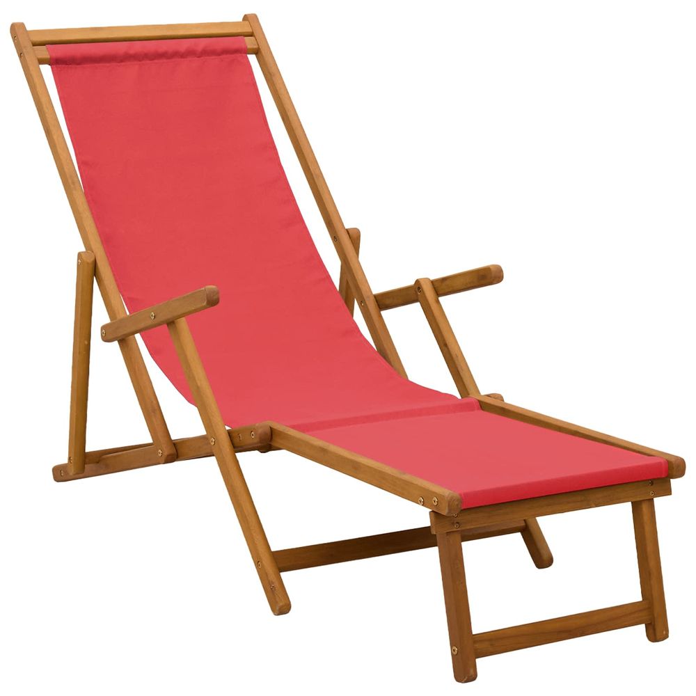 Chaise longue pliante 3 position bois d'eucalyptus massif rouge bain de soleil