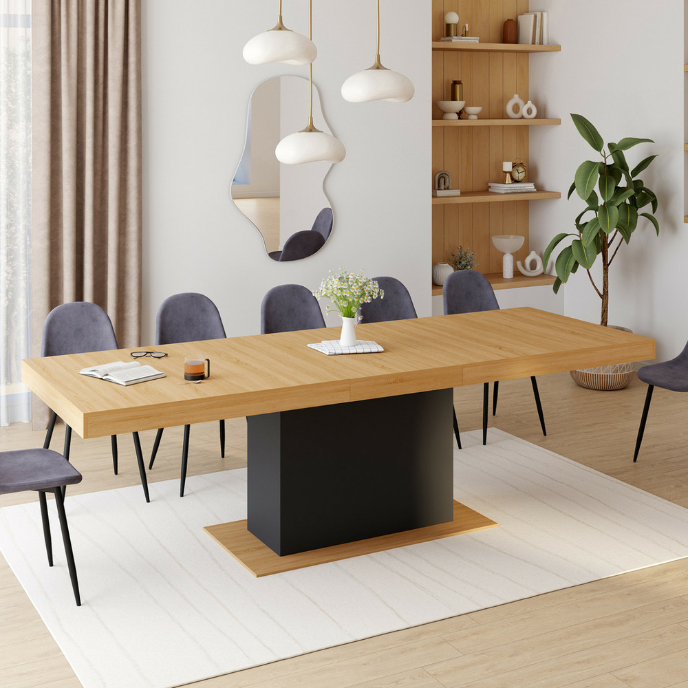 Table à manger extensible rectangle eden 8-12 personnes bois et noir 200-250 cm