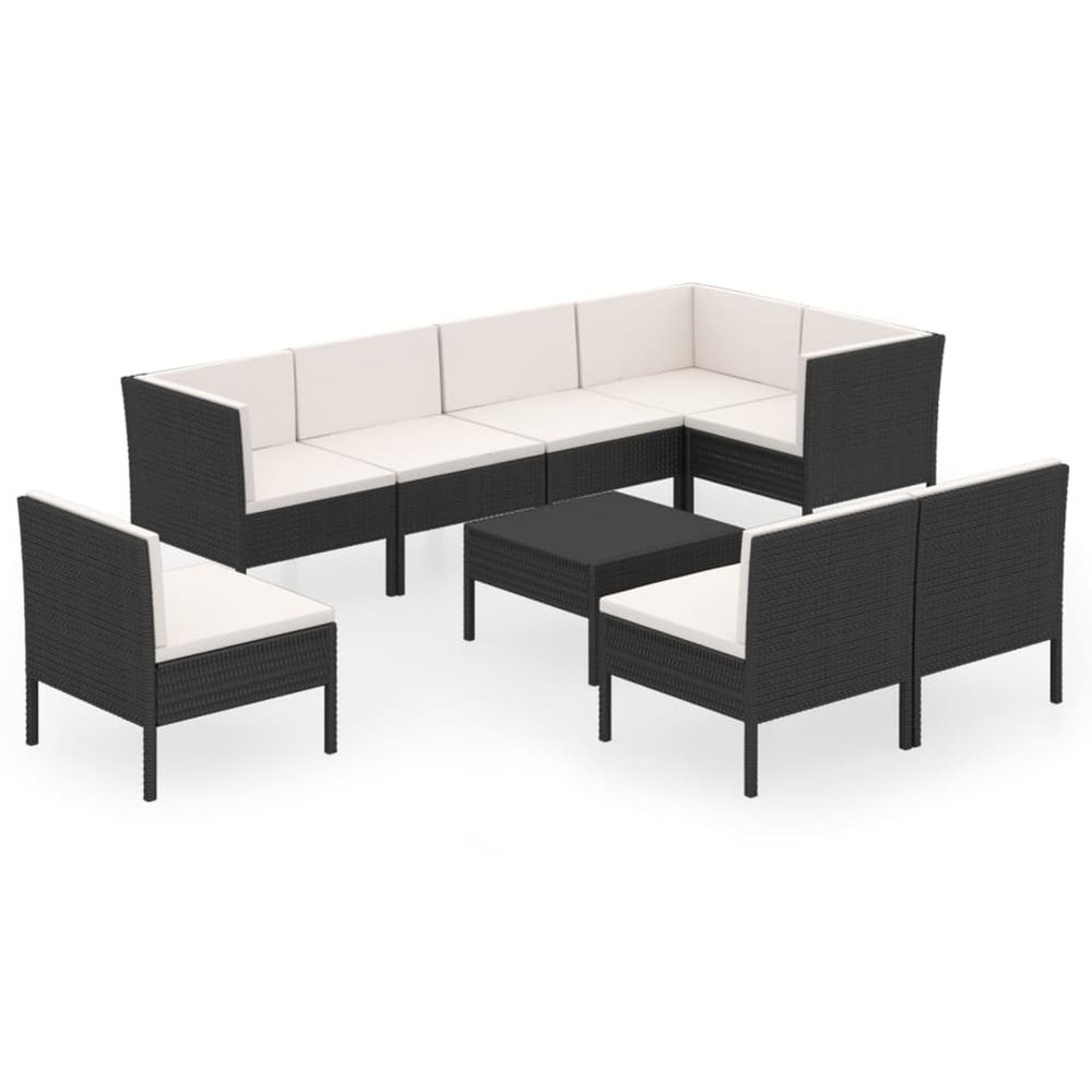Salon de jardin 9 pcs avec coussins résine tressée noir