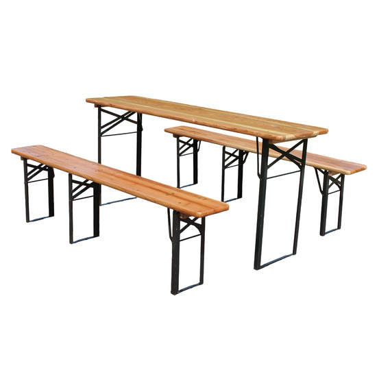 Ensemble de jardin pliant, 3 pièces, 175 cm, 1 table + 2 bancs, pin massif, résistant aux intempéries, gain de place
