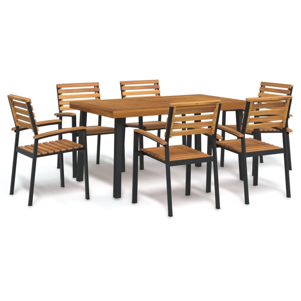 Ensemble à manger de jardin 7 pcs bois d'acacia solide et métal