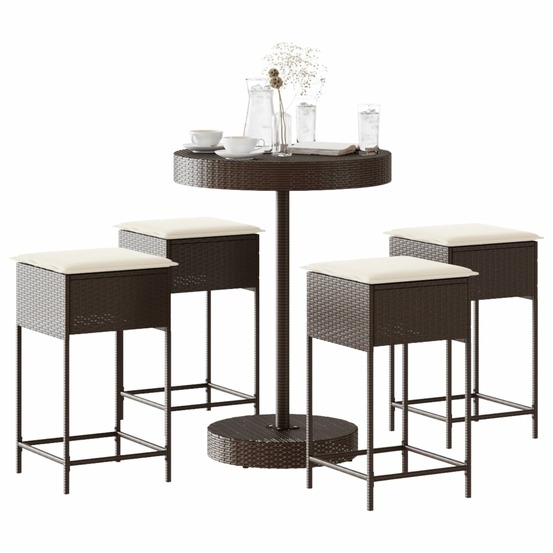 Ensemble de bar de jardin avec coussins 5 pcs marron poly rotin