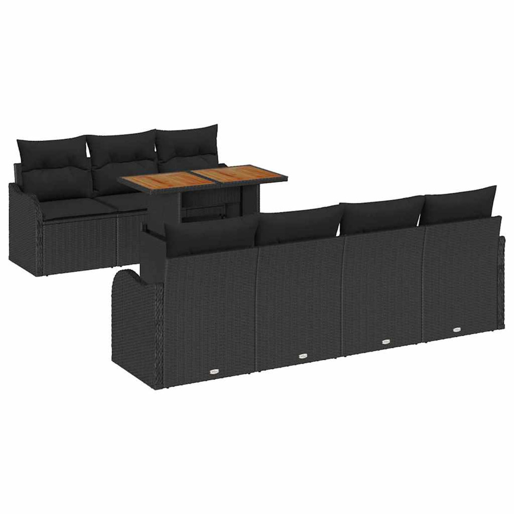 Ensemble de canapé de jardin 8 pcs noir poly rotin