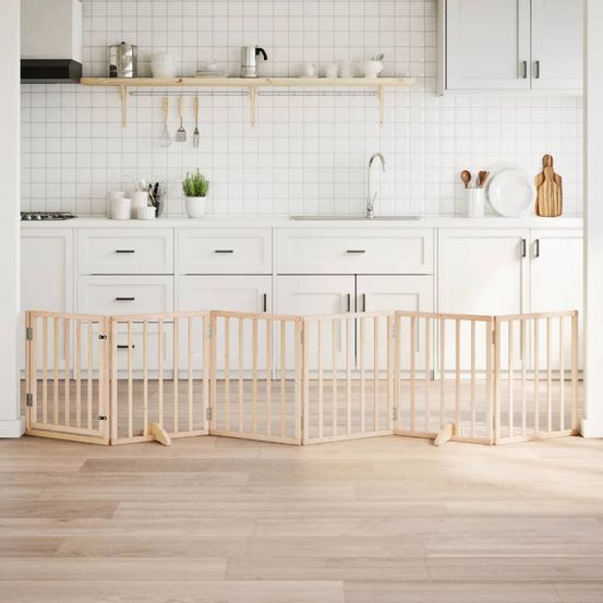 Barrière chien avec porte 6 panneaux bois pliable sécurité 300x60cm brun