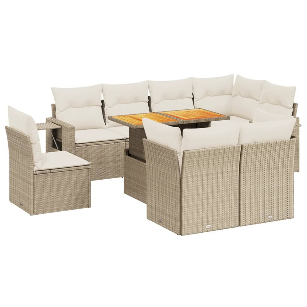 Salon de jardin avec coussins 9 pcs beige résine tressée