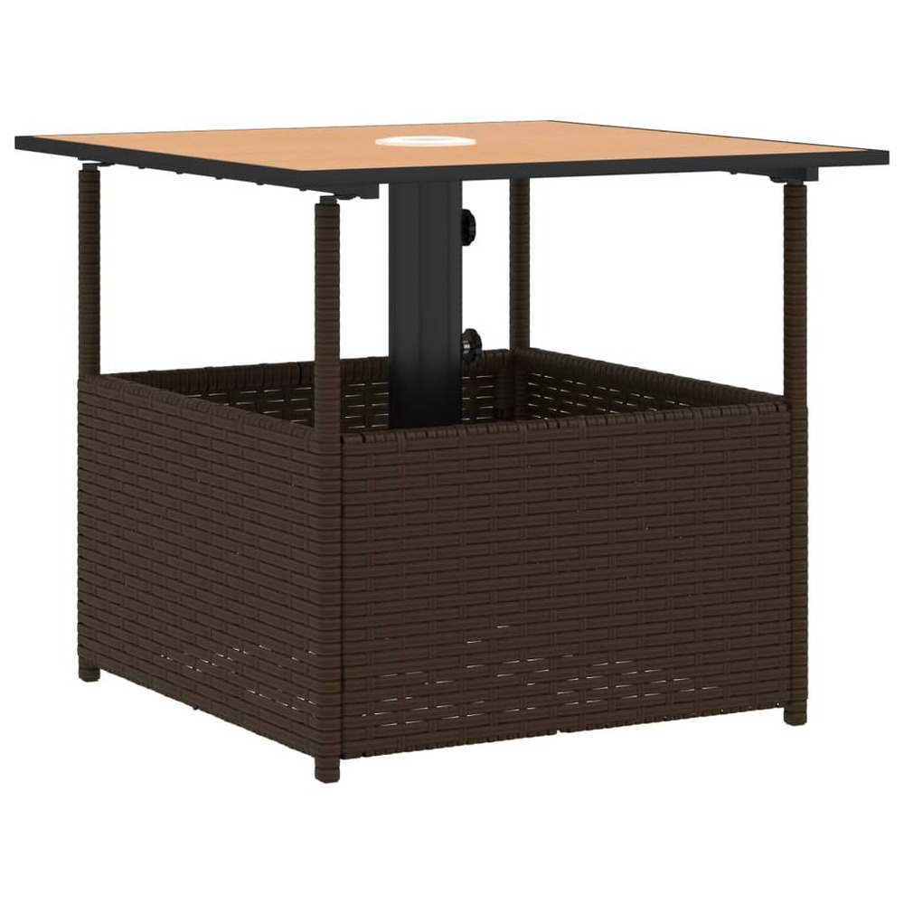 Table de jardin avec trou de parasol marron résine tressée