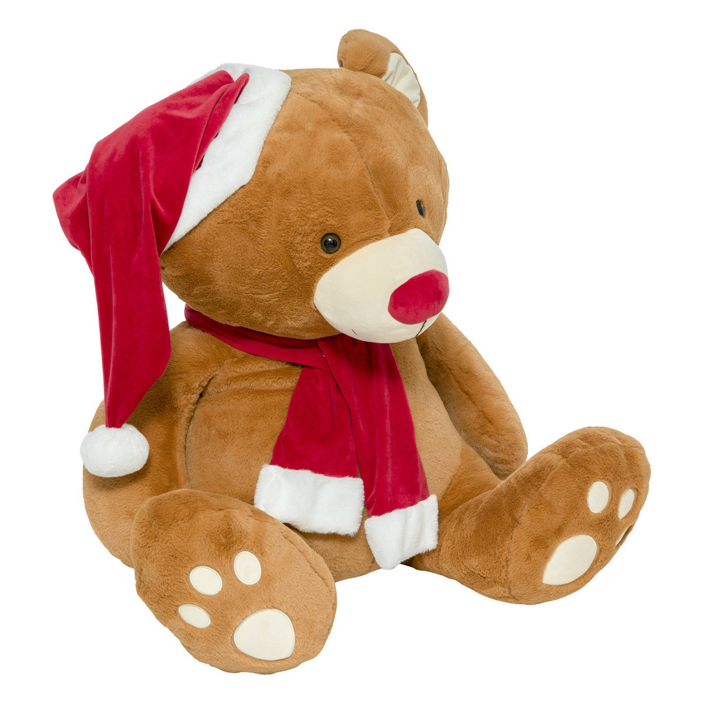 Déco noël peluche ours géant avec bonnet et écharpe rouge h 100 cm