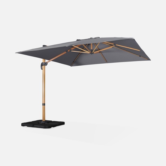 Parasol déporté carré 3x3m mât effet bois + dalles à lester 50x50cm - falgos - parasol excentré inclinable, rabattable et rotatif à