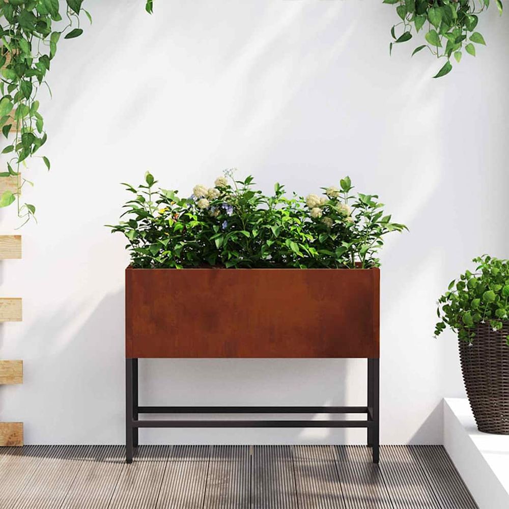 Jardinière effet rouille acier corten jardin 60x26x45 cm orange
