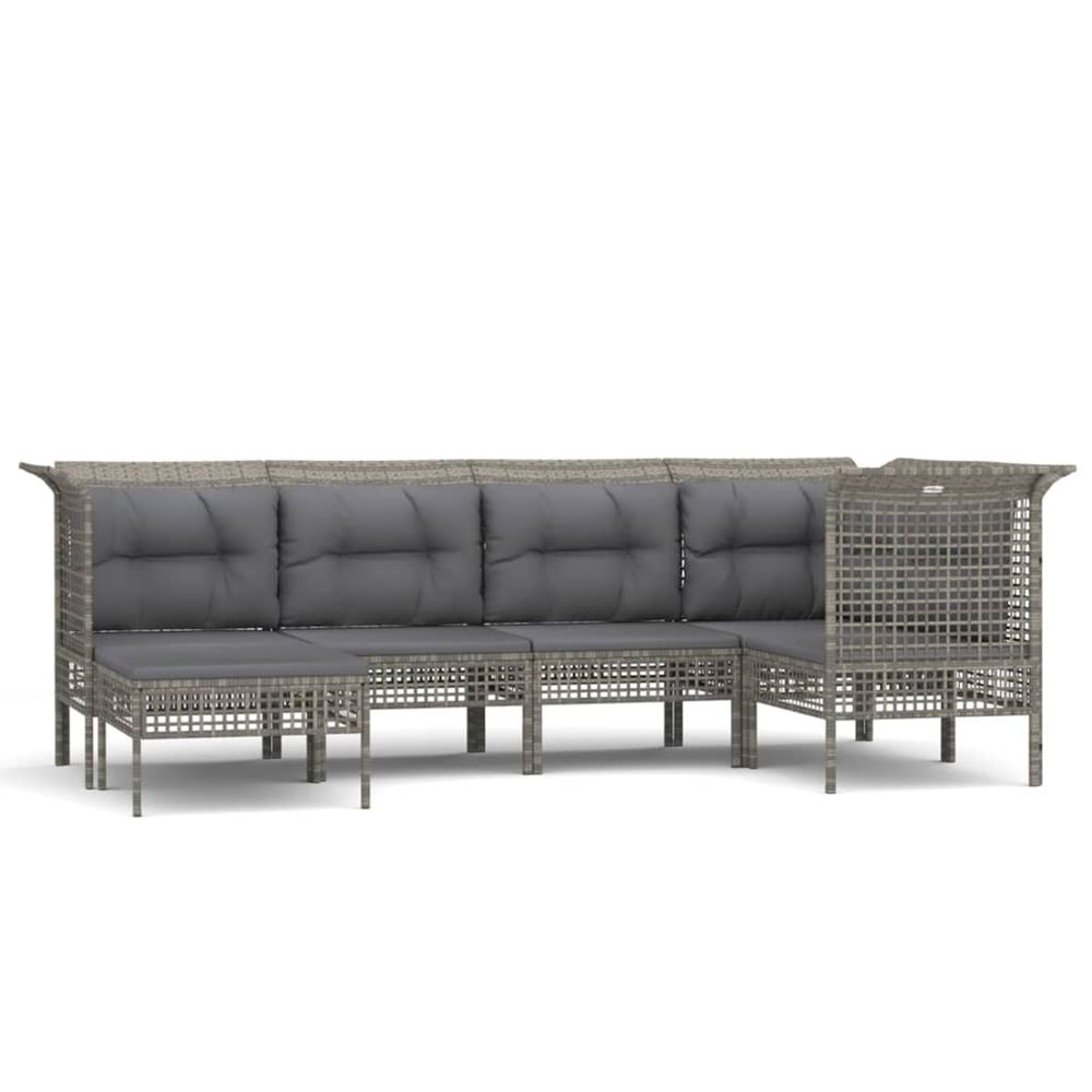Salon de jardin 6 pcs avec coussins gris résine tressée