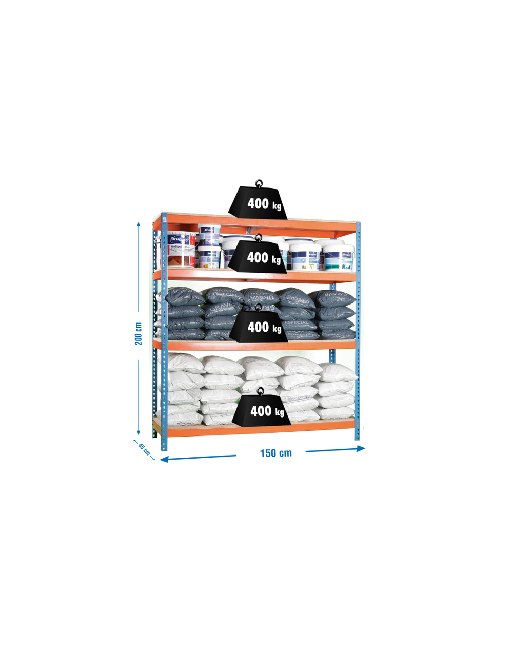 Etagère sans vis ecoforte 1504-4 chipboard bleu/orang/bois bleu/orange/bois 2000x1500x450 - simonrack