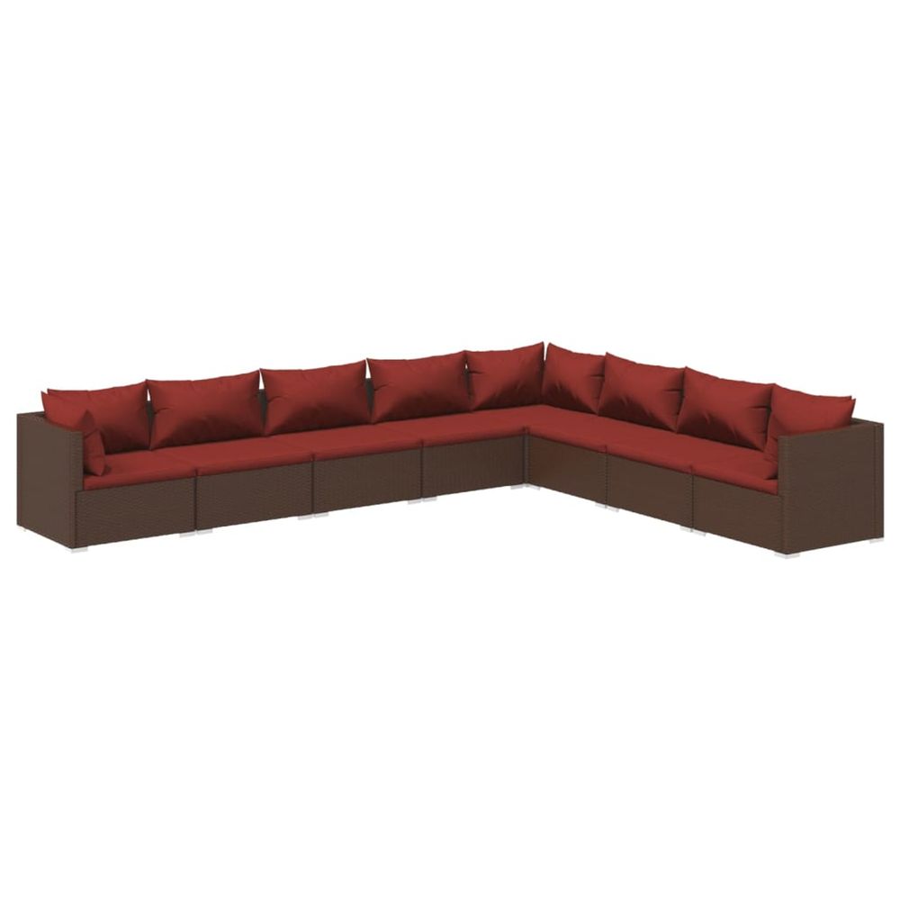 Salon de jardin 8 pcs avec coussins résine tressée marron