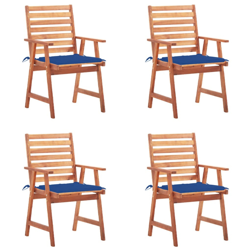 Chaises à manger d'extérieur lot de 4 et coussins acacia massif