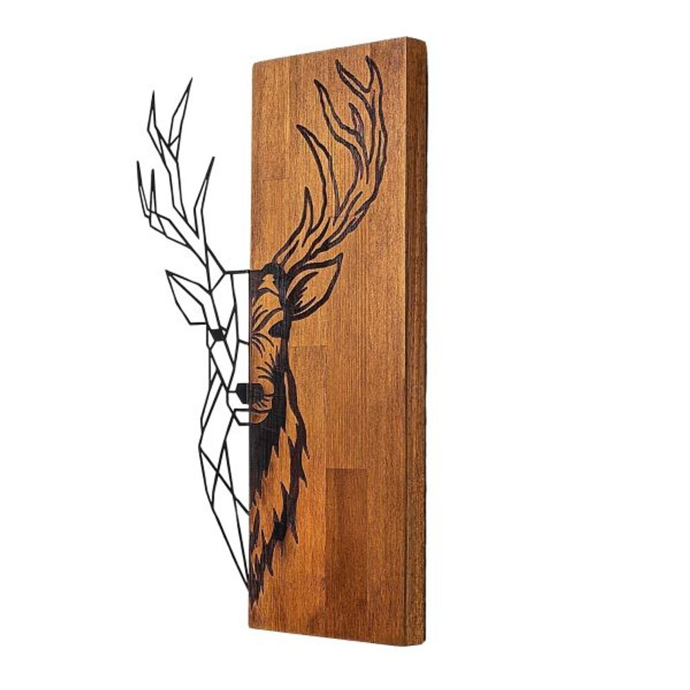 Décoration murale en bois et métal walnut cerf origami