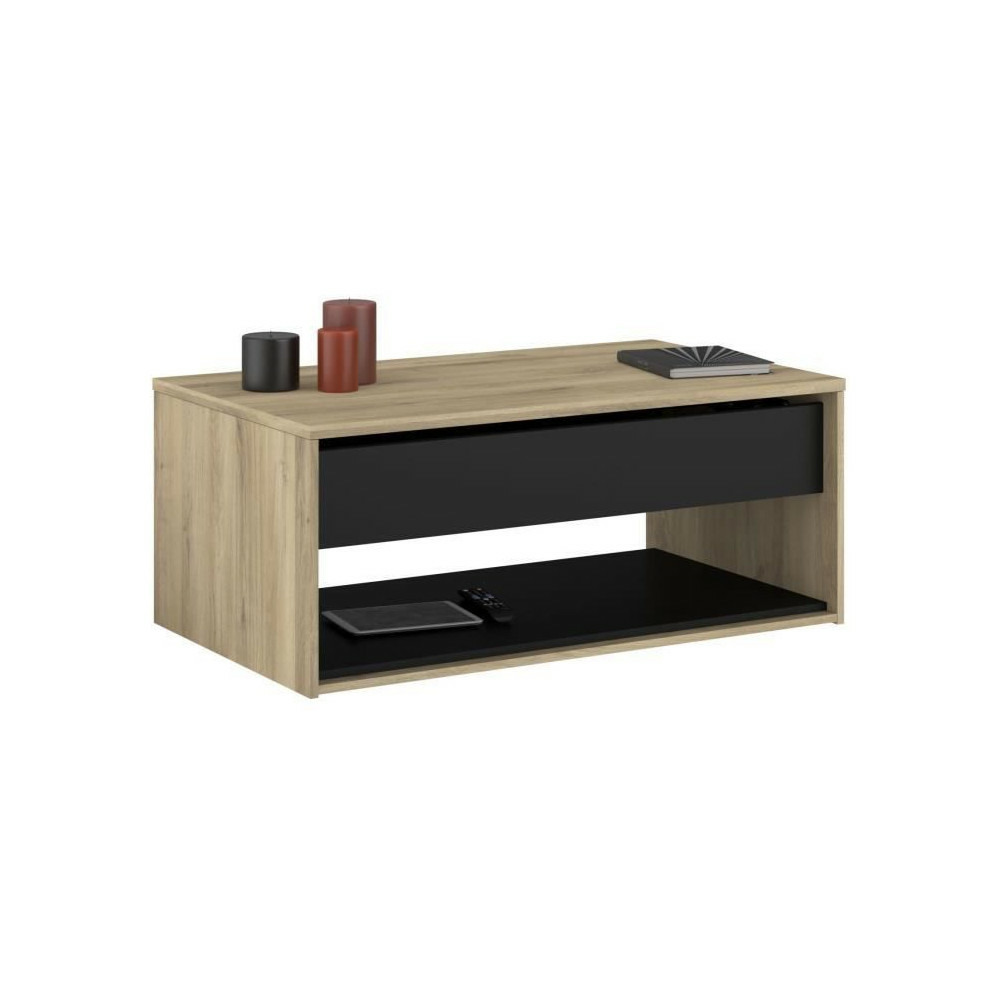 Table basse relevable - ostara - rectangulaire - chene / noir - relevable - 110 x 65 x 45/67,2 cm