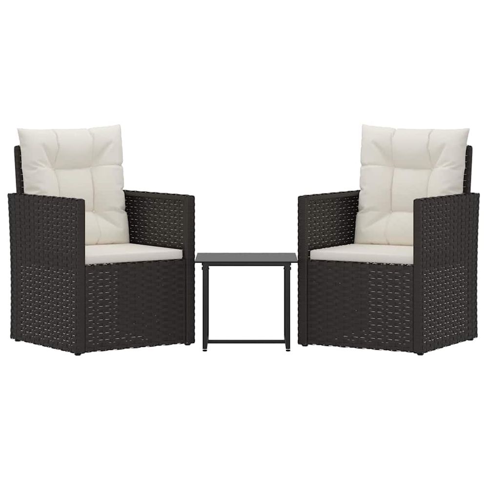 Mobilier d'extérieur 3 pcs avec coussins résine tressée noir