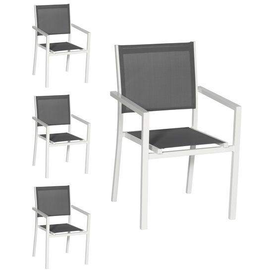Lot de 4 chaises en aluminium blanc - textilène gris