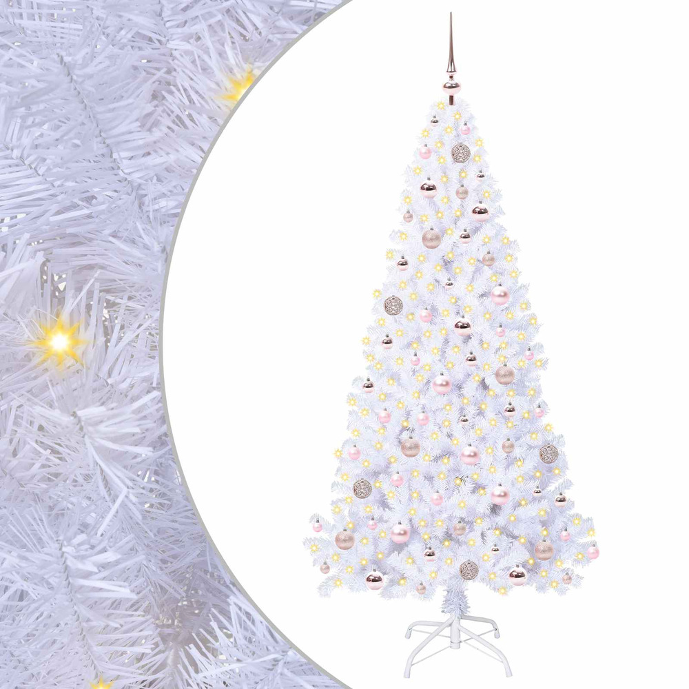 Sapin de noël artificiel avec 300 led blanc 180 cm pvc et acier